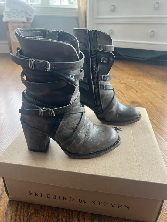 Freebird by Steven Stone Harness Moto Boots in Brown-Grey - Picture 2 of 3